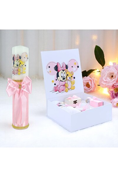 Inovius Комплект от 9 свещи, "С любов от кръстниците", ярко розово, Мини Маус...