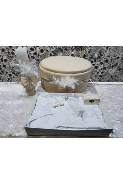 Inovius Set complet cu Trusou Botez + Cutie Buretata pentru hainute + Lumanar...
