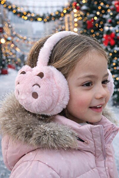 TAKIŞTIR Căști de pluș de culoare somon cu figurină ursuleț