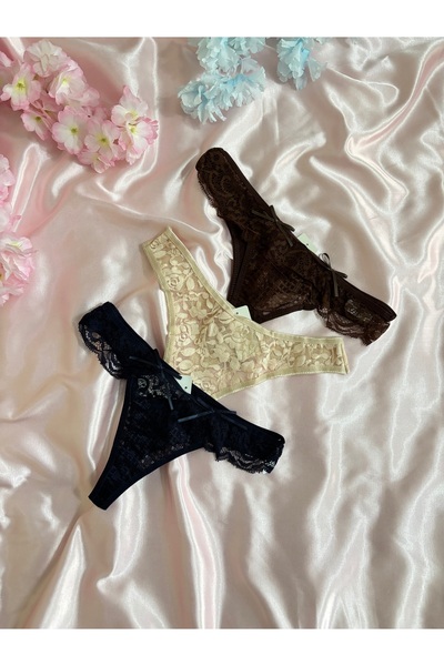 Jassmines Fashion Dantelli Tanga 3'lü Paket Külot