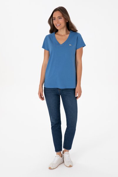 U.S. Polo Assn. Kadın İndigo V Yaka Tişört 50320026-VR028