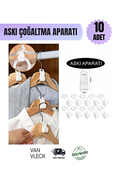 VAN VLECK Askı Çoğaltma Aparatı 10 Adet – Dolap İçi Askı Uzatma, Elbise Şal P...