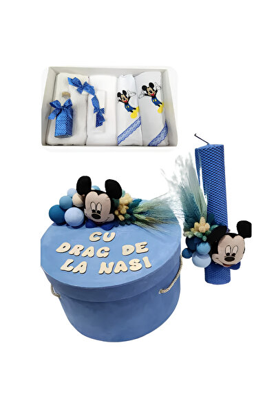 Inovius Baptism set, 9 pieces with Mickey Mouse in velvet - BAB161