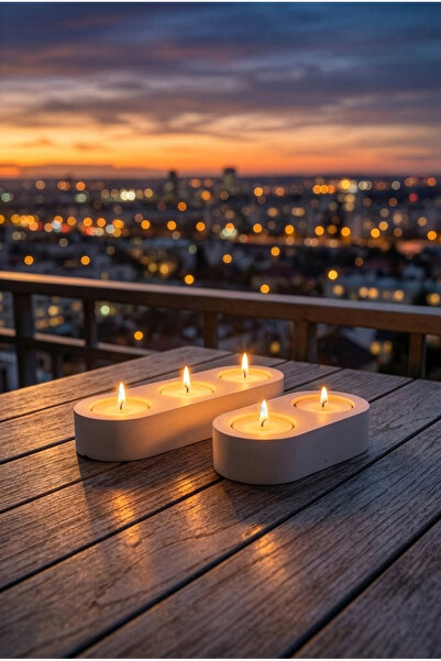 ZURİ DESİGN Modern Beyaz Tealight Beton Mumluk Seti 2'li ve 3'lü Dekoratif Mu...