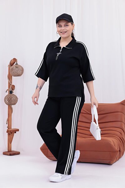 Siyezen Σετ με μανίκια κάπρι σε μεγάλο μέγεθος ριγέ