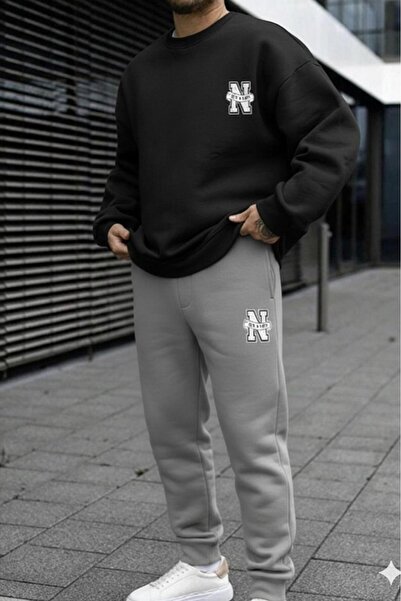 CAST COLLECTİON Set de trening pentru bărbați, negru, cu imprimeu New York, c...