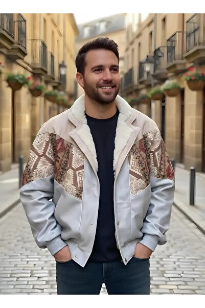 CANMODA (7780) Recien Unisex Fur Collar Vintage Aztec Jacket Oversized 90S Co...