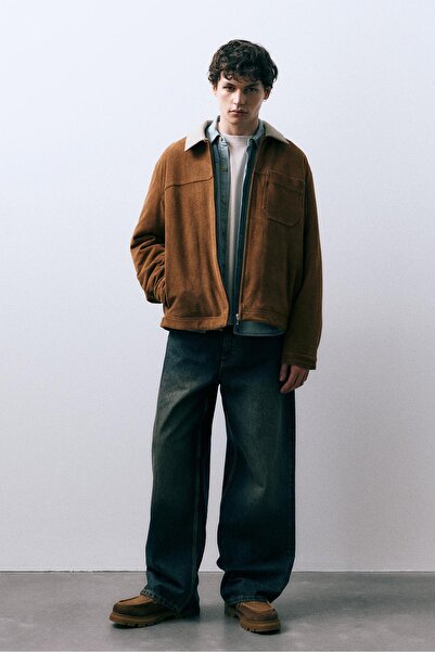 Pull & Bear Kontrast yakalı suni süet ceket