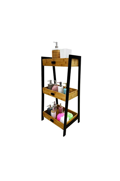 Lumi LUXURY Bamboo Shelf with 3 Shelves and Wooden Legs 45x35x90cm