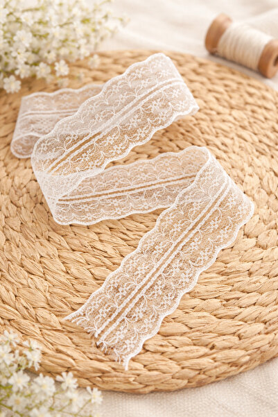 ZEYMERADE 10 Meters Double Layer Lace Ribbon White for Dowry, Bohça, Engageme...