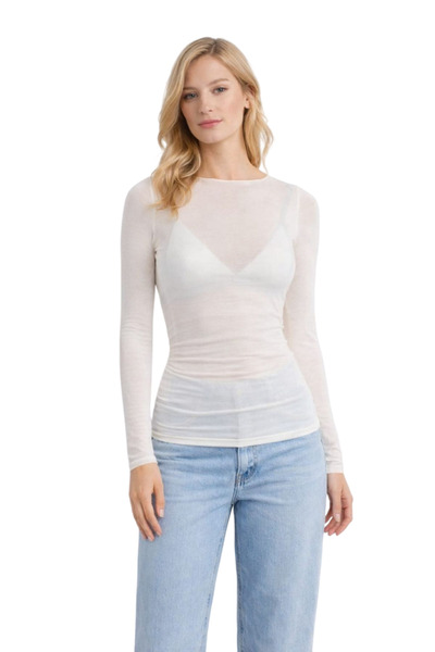 COLORDS Women's Boat Neck Transparent Blouse