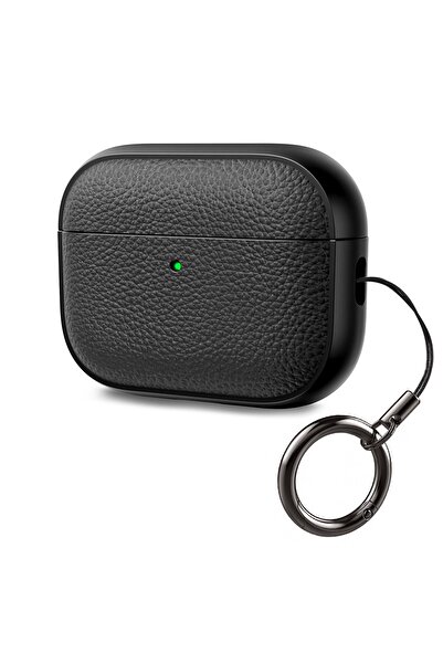 O Ozone غطاء حماية لسماعات AirPods Pro 3، بتصميم جلدي أنيق - أسود