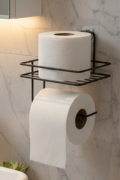 UFİX Adhesive Toilet Roll Holder Hanger Replacement Toilet Roll Holder Black ...