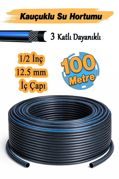 Badem10 Termo 12.5 mm Kauçuklu Bahçe Hortumu 100 Metre Dayanıklı 3 Katlı Sağl...