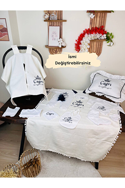 KARSU TASARIM Nakışlı Hastane Çıkış Seti, Takı Yastığı ve Puset Örtüsü %100 P...