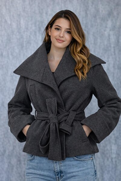 ModaPlaza Women's Wide Collar Short Cashmere Coat 60566