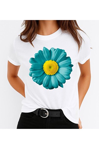 OEM Tricou de damă din bumbac 100% cu imprimeu floral albastru