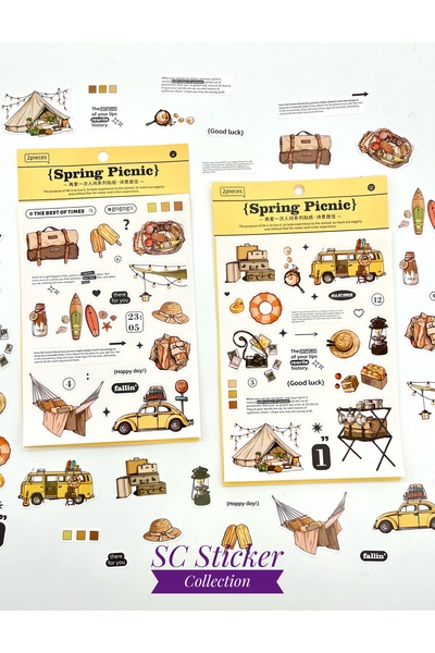 SC Sticker Collection Spring Picnic Retro Kamp Ve Piknik Temalı 2 Yaprak 45 A...