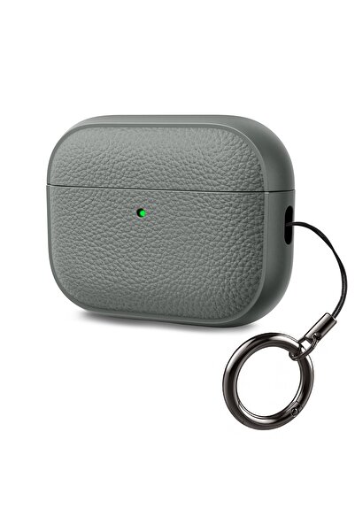 O Ozone غطاء حماية لسماعات AirPods Pro 3، بتصميم جلدي أنيق - رمادي