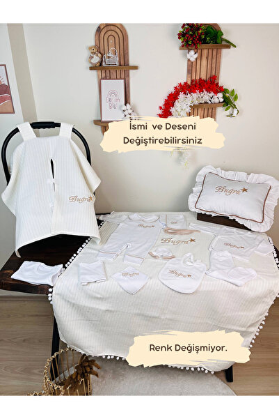 KARSU TASARIM İsimli Nakışlı Hastane Çıkış Seti, Takı Yastığı ve Puset Örtüsü...