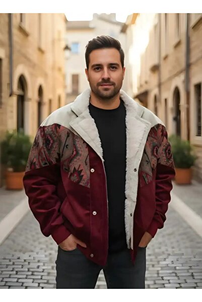 CANMODA (7725) Recien Unisex Fur Collar Vintage Aztec Jacket Oversized 90S Co...