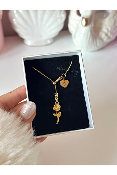 Alis Accessory Çelik harfli gül kolye