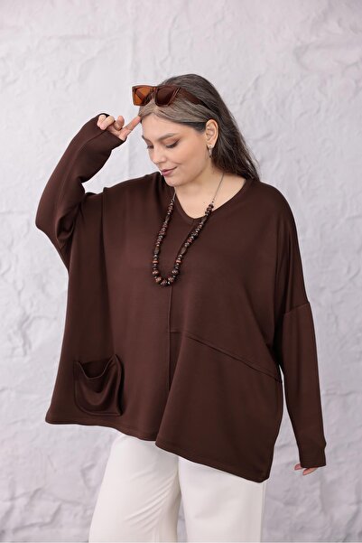 Siyezen Plus Size Oversized Modal Blouse with Pocket Detail
