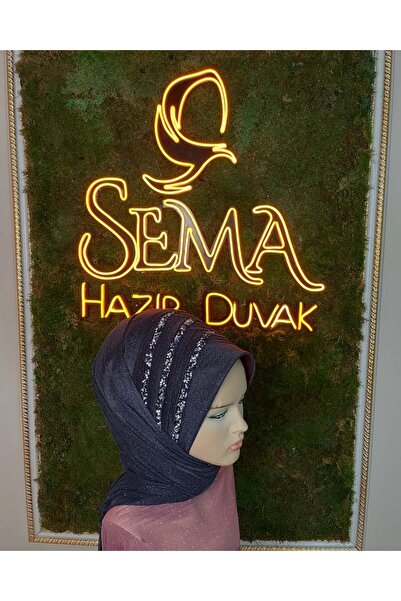 semahazırduvak Lacivert Şerit Detaylı Model hazır türban hazır şal abiye şal ...