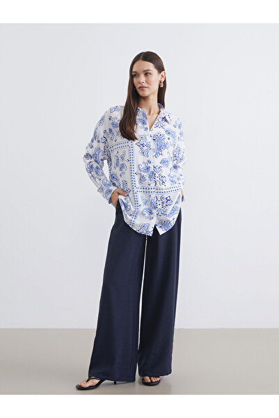 LC Waikiki Navy Blue Women's Wide Leg Pants with Elastic Waist
