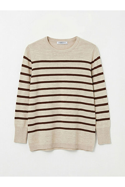LC Waikiki Brown Crew Neck Striped Women's Knitwear Sweater