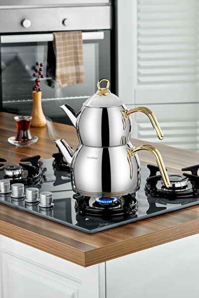 Cooker Afitap Orta Boy Paslanmaz Çelik Çaydanlık Takımı 1,1-2 Litre