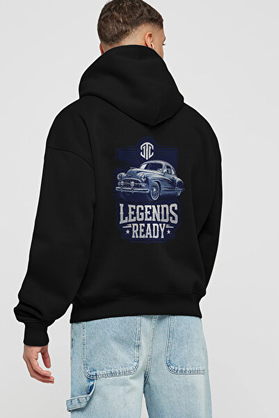 Ankhises سلسلة سيارات (53) هوديي أسود خلفي مطبوع قصة فضفاضة بغطاء رأس سويت شي...