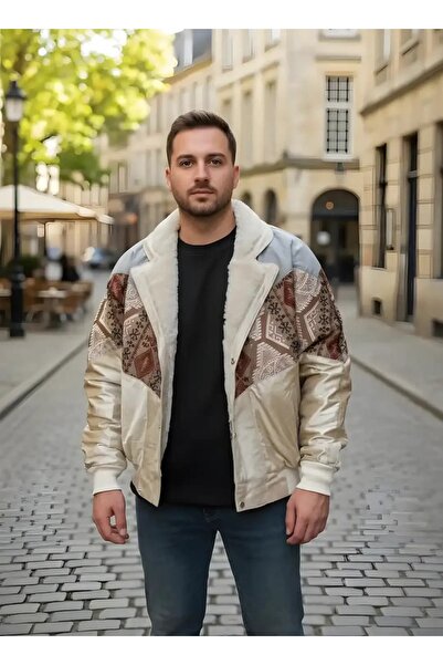 CANMODA (7777) Recien Unisex Kürklü Yaka Vintage Aztek Ceket Oversize 90lar M...