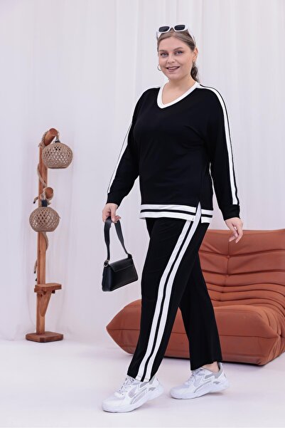 Siyezen Set din țesătură modal cu detalii cu dungi, mărime mare