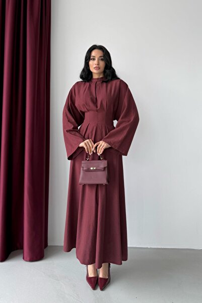 Serica Moda Set de fustă și bluză cu șireturi la spate, cu talie burgundă