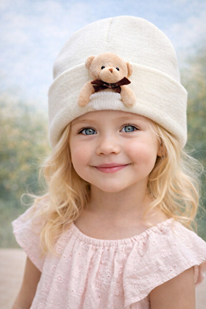 Muraty قبعة أطفال مرنة من الصوف مع تفاصيل دب قطيفة، قبعة للبالغين من الجنسين ...