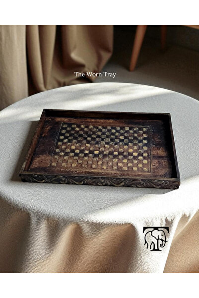 Turapia Design Ahşap El Boyaması Oyma Detaylı Tasarım Dikdörtgen Tepsi