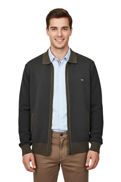 Çizgi Triko Ανδρικό πλεκτό παλτό με λαιμόκοψη πόλο με φερμουάρ 5208P BGL-ST05019