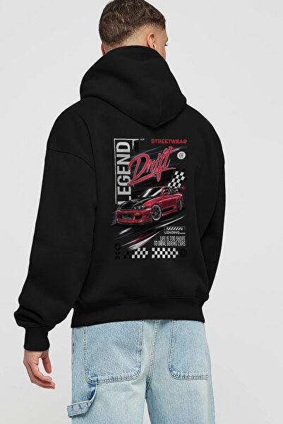 Ankhises Σειρά αυτοκινήτων (3) Πίσω με τύπωμα Μαύρο φούτερ με κουκούλα oversi...