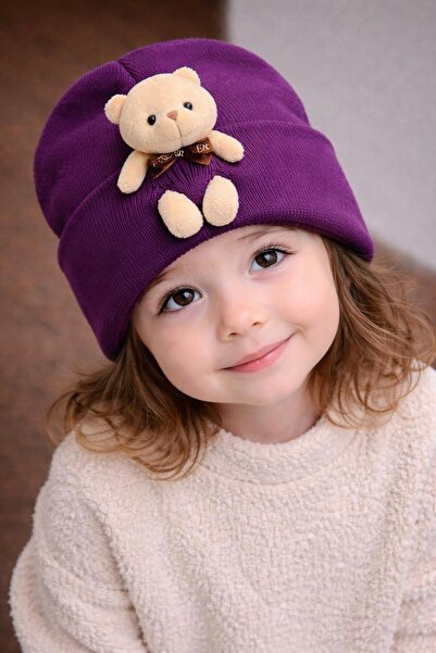 Muraty قبعة أطفال مرنة من الصوف مع تفاصيل دب قطيفة، قبعة للبالغين من الجنسين ...