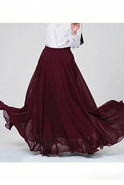 MERİT FASHION Kloş Şifon Uzun Etek