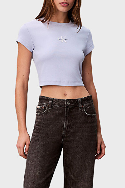Calvin Klein Fitilli Pamuklu Slim Fit Bisiklet Yaka Crop T Shirt LV047AB802TK...