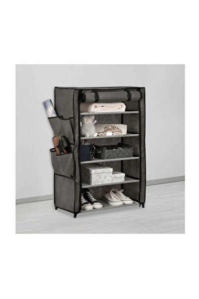 Lumi LUXURY Grey Textile Shelf with 5 Levels and External Pockets 60x30x89cm