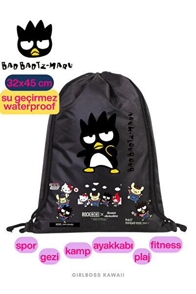 Girlboss Kawaii Bad Badtz Maru Waterproof Black Drawstring Bag, Suitable for ...