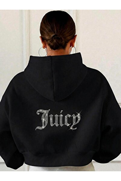 BRZ COLLECTION Hanorac crop pentru femei (imprimat cu piatră din spate) Juicy...