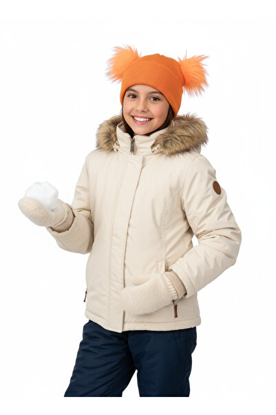 Oppland Girl's Winter Beanie with Double Pom-Poms, Cotton, Cute Knitted Model...