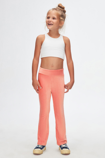 LOVETTI Dark Salmon Corded Fabric Velvet Flared Trousers