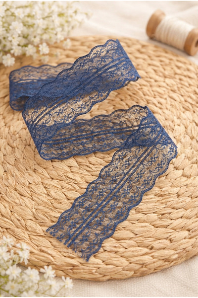 ZEYMERADE 10 Mt Double Layered Lace Ribbon Navy Blue for Engagement, Bohça, N...
