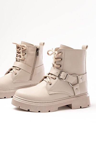 Zerenyus حذاء نسائي ZRİN-3038 فاخر بلون بيج مع إكسسوارات وإغلاق بسحاب