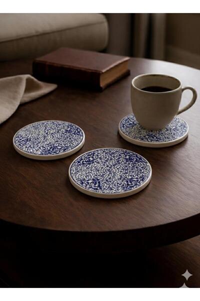 Eren Çini Seramiği 3-Piece Handmade Tile Patterned Ceramic Coasters – Heat Re...